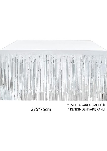 Gümüş Metalize Masa Eteği 275X75 cm - Kendinden Yapışkanlı