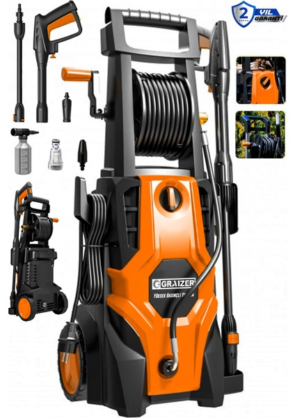 Alman 180 Bar Daflong Series Musluk ve Kovadan Çekme Yüksek Basınçlı Bahçe Oto Yıkama Makinesi - Turuncu fiyatları