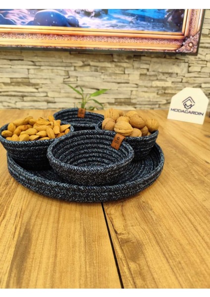 Hasır ve Jüt 5 Parça Sunum Çerez Takımı, Tepsili, Şık ve Doğal Görünüm modelleri