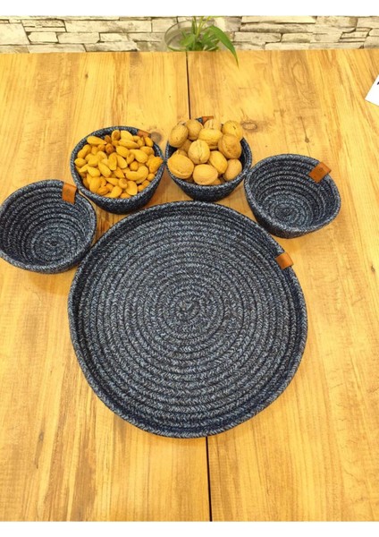 Hasır ve Jüt 5 Parça Sunum Çerez Takımı, Tepsili, Şık ve Doğal Görünüm fırsatları