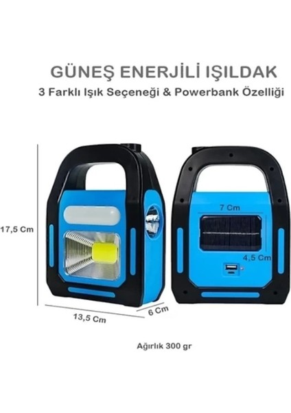 Güneş Enerjili Işıldak ve Powerbank Özellikli Kamp Lambası