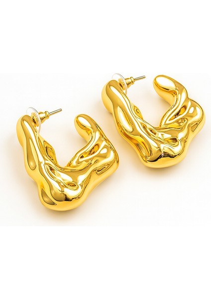 Organik Kemik Form Gold Renk Küpe