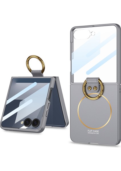 Samsung Galaxy Z Flip 7 Uyumlu Kılıf M-Safe Şarj Özellikli Zore Kıpta Yüzüklü Flip Sert Kapak