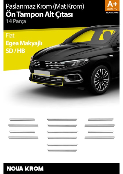 Fiat Egea Krom Ön Tampon Alt Çıtası Diamond Model 14 Prç. 2020 Üzeri (Mat Krom)