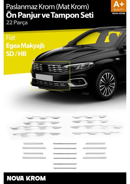 Fiat Egea Krom Ön Panjur ve Tampon Çıta Seti Diamond Model 22 Prç. 2020 Üzeri (Mat Krom)