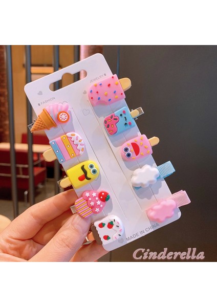 10'lu Sevimli Dondurma Figürlü Pens Toka Seti - Kız Çocuk Klips Saç Tokası
