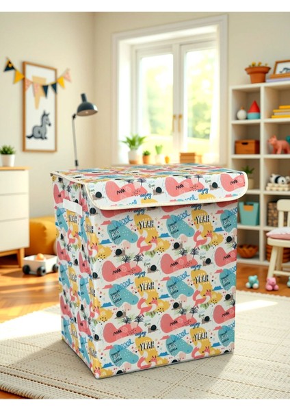 Renkli Büyük Boy Kapaklı Kirli Çamaşır ve Oyuncak Saklama Kutusu 40X50X30 fiyatları