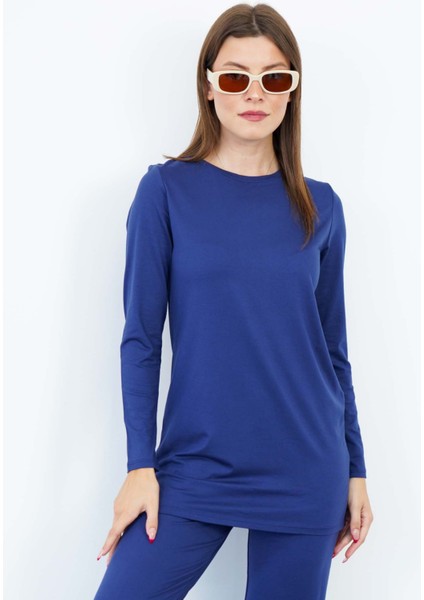 Viskon Dökümlü Tişört-Lacivert