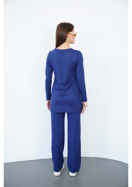 Viskon Dökümlü Tişört-Lacivert modelleri