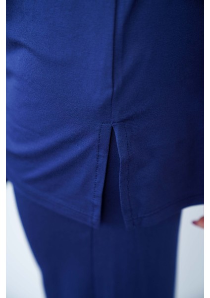 Viskon Dökümlü Tişört-Lacivert