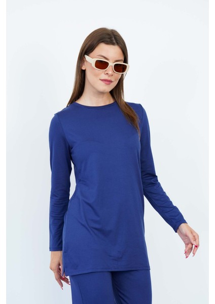 Viskon Dökümlü Tişört-Lacivert