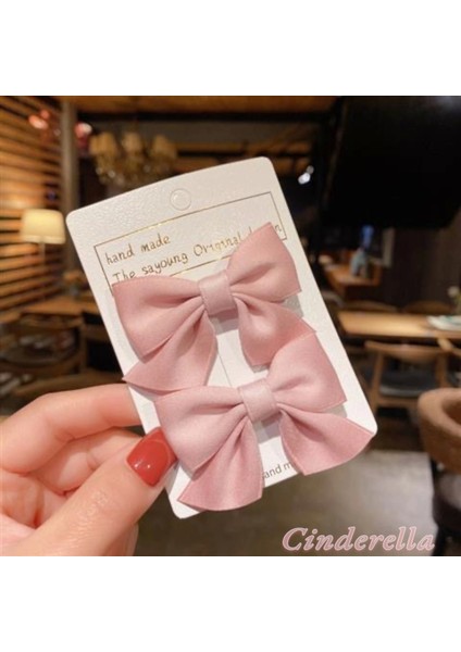 2'li Çocuk Saten Fiyonk Toka Seti Pembe - Kurdele Fiyonklu Klips Pens Saç Tokası