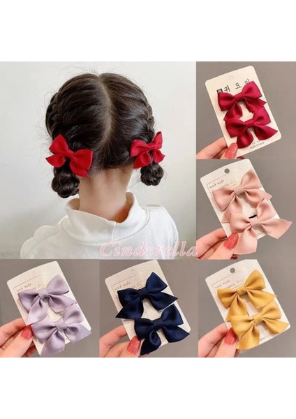 2'li Çocuk Saten Fiyonk Toka Seti Pembe - Kurdele Fiyonklu Klips Pens Saç Tokası fiyatları