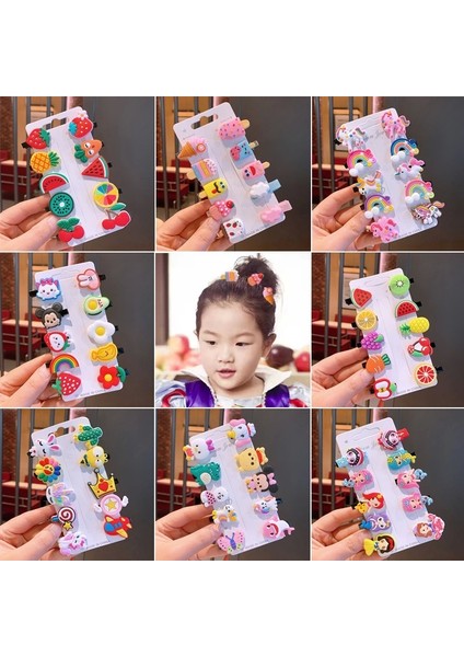 10'lu Meyve Figürlü Çilek Kiraz Ananas Havuç Limon Pens Toka Seti - Kız Çocuk Klips Saç Tokası fiyatları