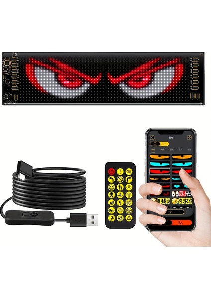 Siyah Renk 60 cm Araç LED Matrix Cama Yapışkanlı Telefonla Kontrol Edilebilen Kişiselleştirilebilir Uzaktan Kumandals