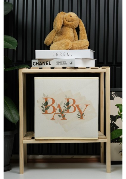 Yazılı Çocuk Odası Oyuncak Saklama Kutusu, 30X30X30, Bej