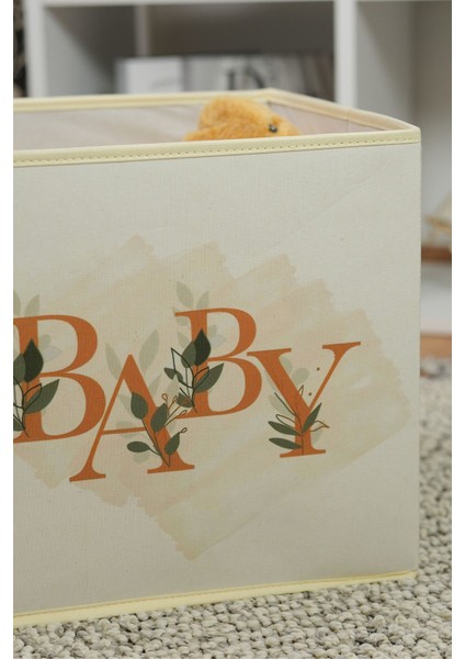 Yazılı Çocuk Odası Oyuncak Saklama Kutusu, 30X30X30, Bej fiyatları