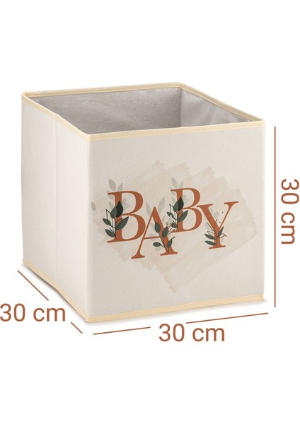 Yazılı Çocuk Odası Oyuncak Saklama Kutusu, 30X30X30, Bej
