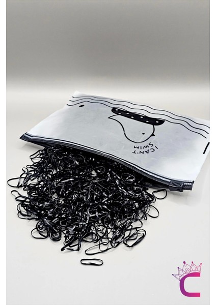 1000'LI Çantalı Siyah Minik Lastik Toka Seti - Örgü Lastik Saç Tokası