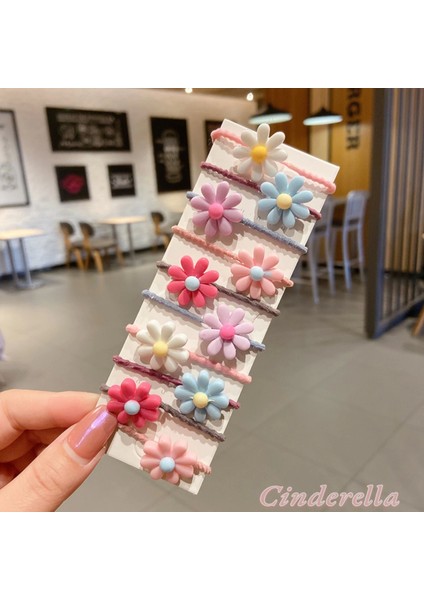 10'lu Renkli Papatya Figürlü Çocuk Lastik Toka Seti Model-5