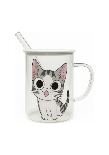 Kedi Figürlü Cam Kupa Model2