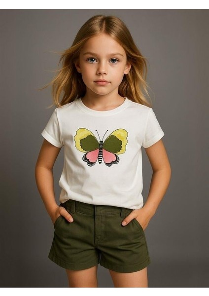 Kız Çocuk Kelebek Desenli T-Shirt