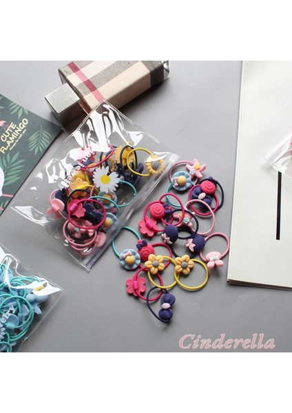20'li Kız Çocuk Lastik Toka Seti Karışık Renkli - Çiçek Kurdele Fiyonk Figür Lastikli Saç Tokası