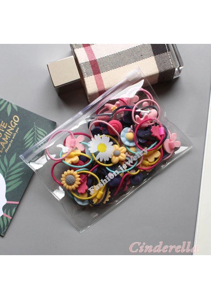 20'li Kız Çocuk Lastik Toka Seti Karışık Renkli - Çiçek Kurdele Fiyonk Figür Lastikli Saç Tokası fiyatları