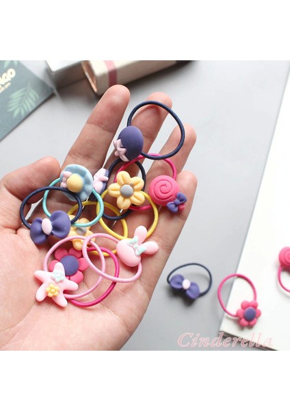 20'li Kız Çocuk Lastik Toka Seti Karışık Renkli - Çiçek Kurdele Fiyonk Figür Lastikli Saç Tokası modelleri