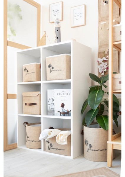 Bej Jüt Düzenleyici Kutusu 20X20X20 Cm, Takı, Makyaj, Banyo ve Ofis Organizatörü fiyatları