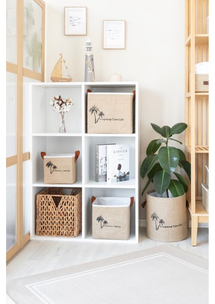 Bej Jüt Düzenleyici Kutusu 20X20X20 Cm, Takı, Makyaj, Banyo ve Ofis Organizatörü indirimleri