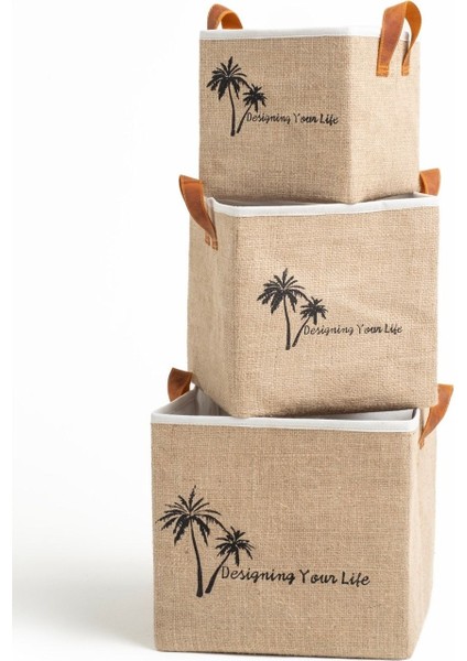 Bej Jüt Düzenleyici Kutusu 20X20X20 Cm, Takı, Makyaj, Banyo ve Ofis Organizatörü