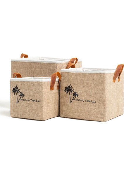 Bej Jüt Düzenleyici Kutusu 20X20X20 Cm, Takı, Makyaj, Banyo ve Ofis Organizatörü