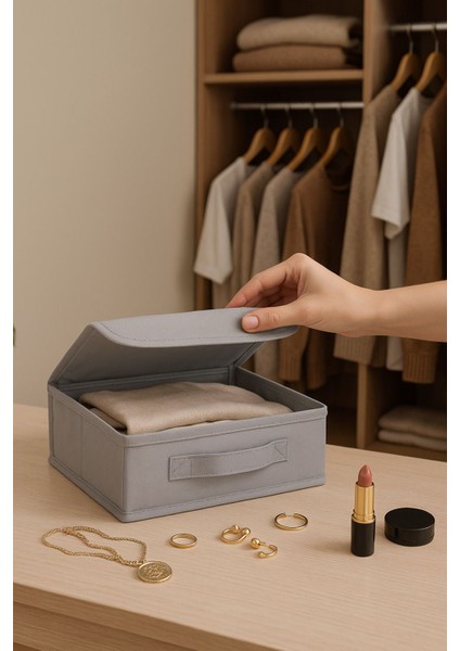 Gri Kapaklı Dolap Içi Takı ve Çamaşır Saklama Kutusu, 30X23X11 Cm, 2'li Set fiyatları