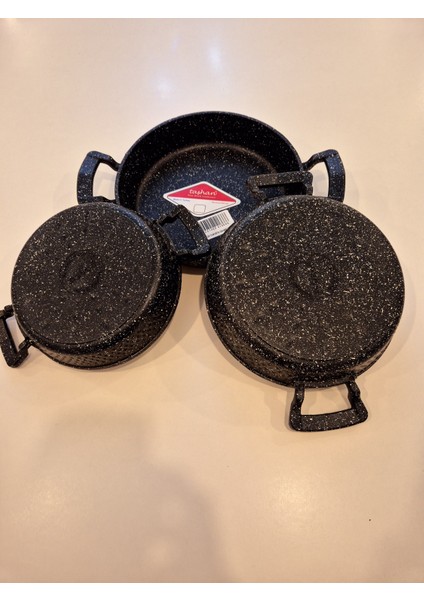 Döküm Granit 3'lü Sahan 18-20-22 cm Siyah Yumurta Sahanı modelleri