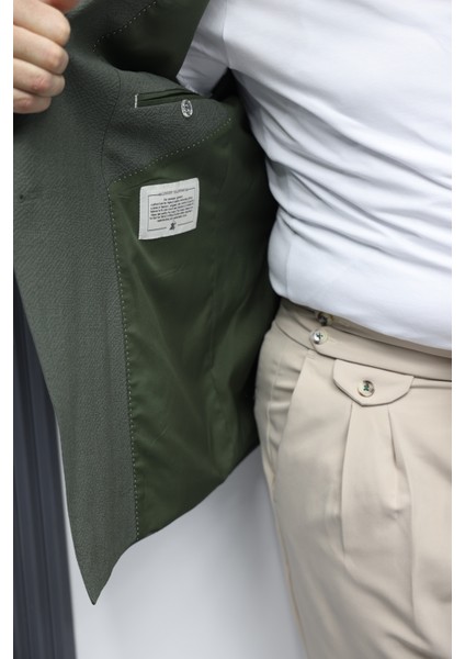 Verde Dokulu Gofre Kumaş Italyan Stil Slim Fit Kruvaze Erkek Ceket Haki indirimleri