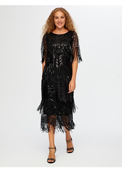 Saçaklı Payetli Uzun Abiye Elbise W26ABY003 fiyatları