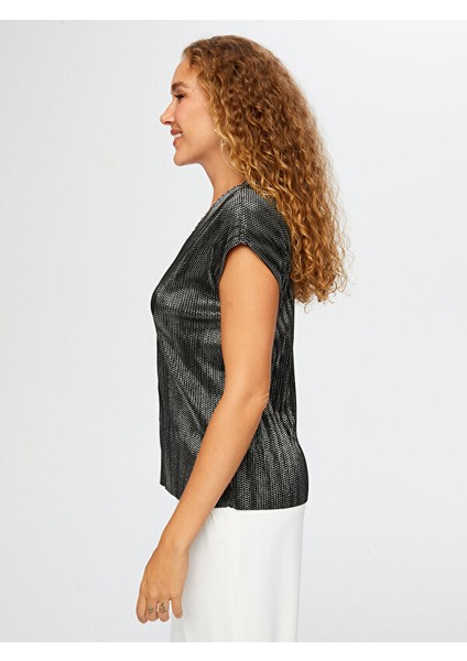 V Yaka Gümüş Baskılı Piliseli Abiye Bluz W26BLZ026 indirimleri