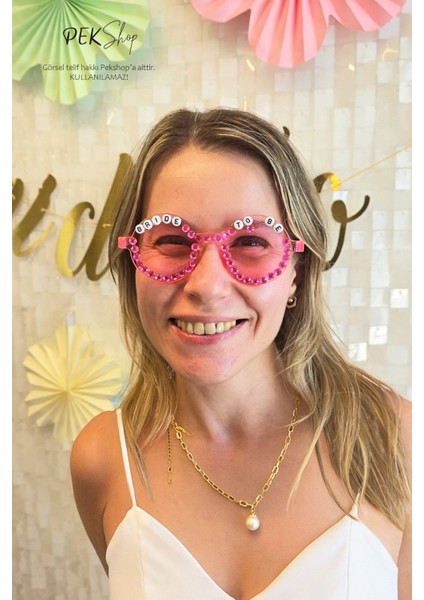 Bride To Be Yazılı Boncuklu Bride Parti Gözlüğü Pembe