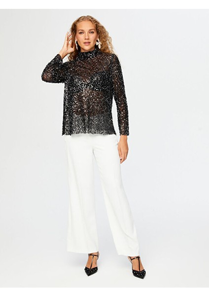 Payet Boncuk Işli Dik Yaka Abiye Bluz W26BLZ002