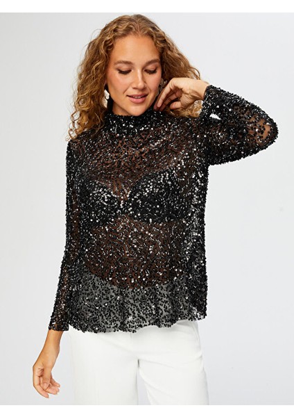 Payet Boncuk Işli Dik Yaka Abiye Bluz W26BLZ002 fırsatları