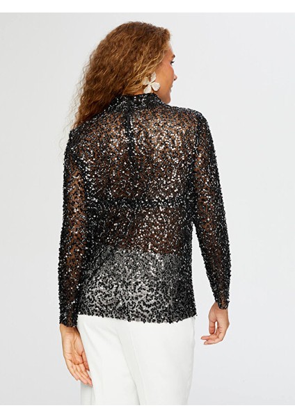 Payet Boncuk Işli Dik Yaka Abiye Bluz W26BLZ002