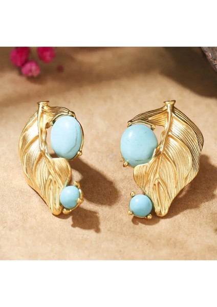 Vintage Boho Yaprak Tasarımı Turkuaz, 18K Altın Kaplama, Gümüş Çiviler fiyatları