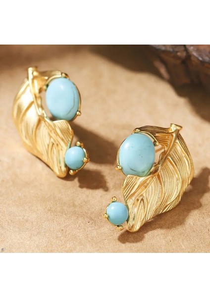 Vintage Boho Yaprak Tasarımı Turkuaz, 18K Altın Kaplama, Gümüş Çiviler fırsatları