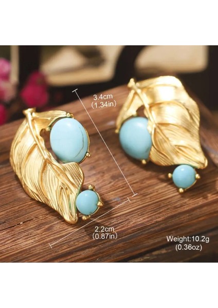 Vintage Boho Yaprak Tasarımı Turkuaz, 18K Altın Kaplama, Gümüş Çiviler indirimleri