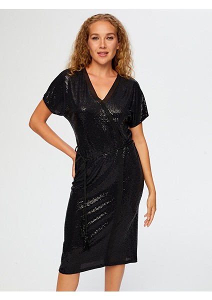 Şifon Garnili Kısa Kol V Yaka Payet Abiye Elbise W26ABY014 fiyatları