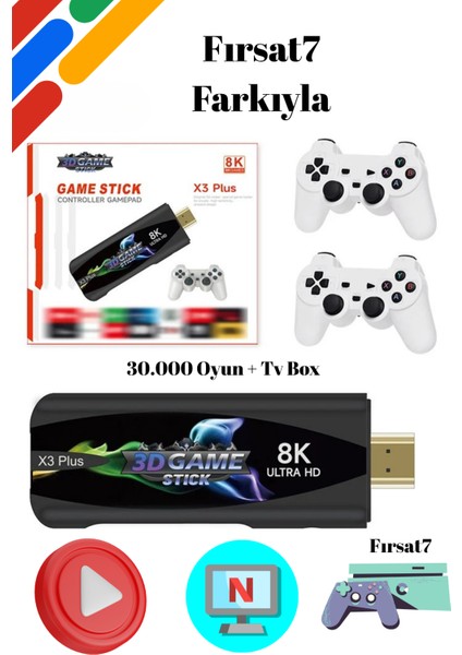 Retro Arcade Video Oyun Konsolu, X3 8k, 3d, USB Bellek, 64 Gb, Psp ve Tv Kutusu Için 30.000 + Oyun