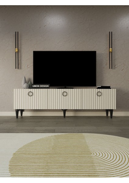 Line Tv Ünitesi 150 cm Üç Kapaklı Mdf Kapak Raflı Ayaklı Tv Sehpası modelleri