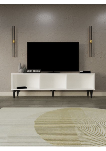 Line Tv Ünitesi 150 cm Üç Kapaklı Mdf Kapak Raflı Ayaklı Tv Sehpası fırsatları