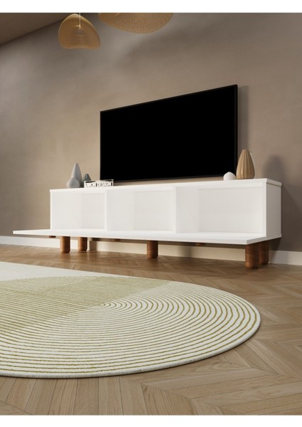 Bohem Tv Ünitesi 150 cm Üç Kapaklı Mdf Kapak Raflı Ayaklı Tv Sehpası modelleri